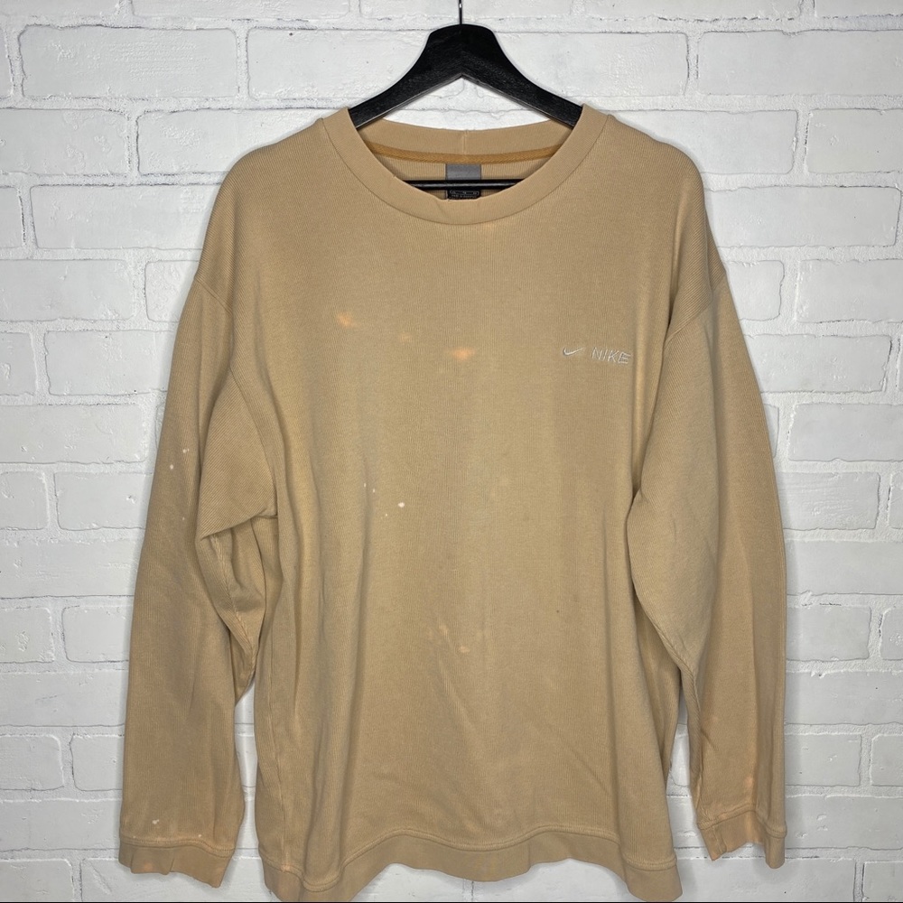 Vintage Y2K Nike Mini Swoosh Crewneck Sweatshirt Beige Tan XL Distressed Silver